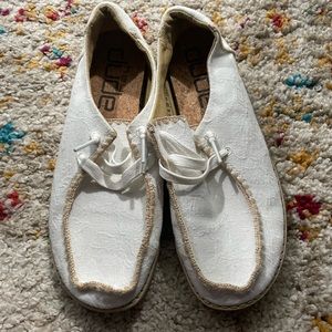 White Hey Dude Shoes.